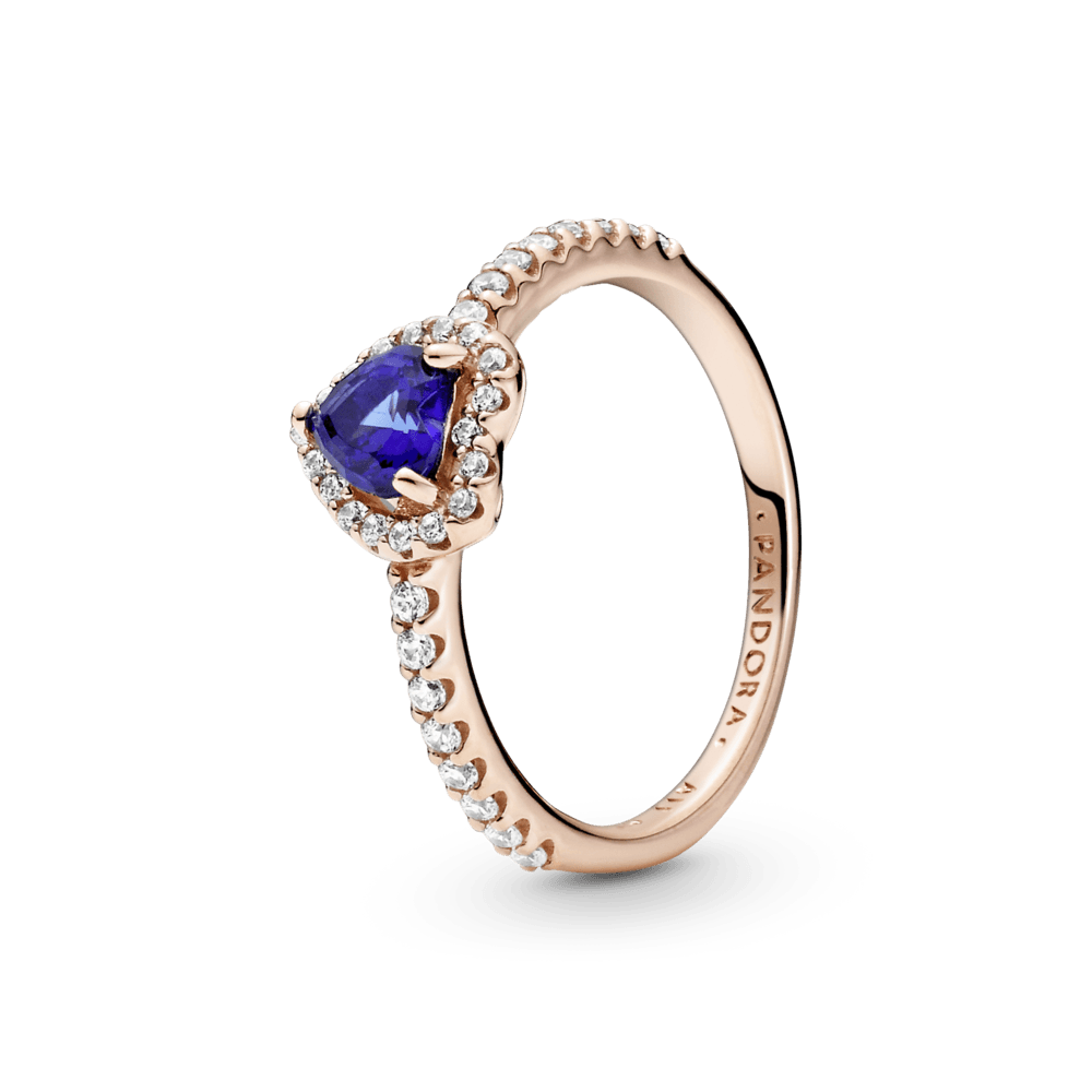 Anillo Oro Rosa Corazón Elevado Azul