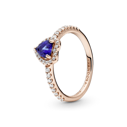 Anillo Oro Rosa Corazón Elevado Azul