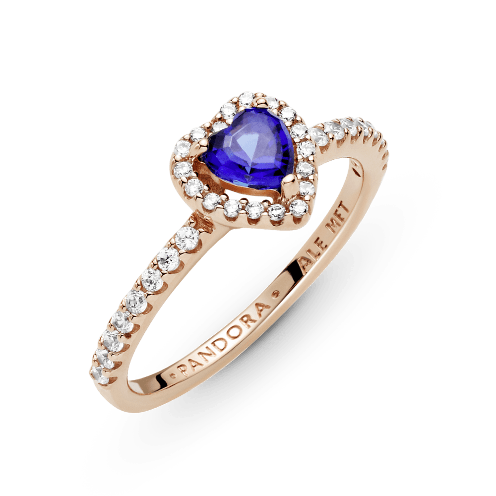 Anillo Oro Rosa Corazón Elevado Azul