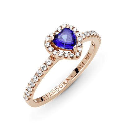 Anillo Oro Rosa Corazón Elevado Azul