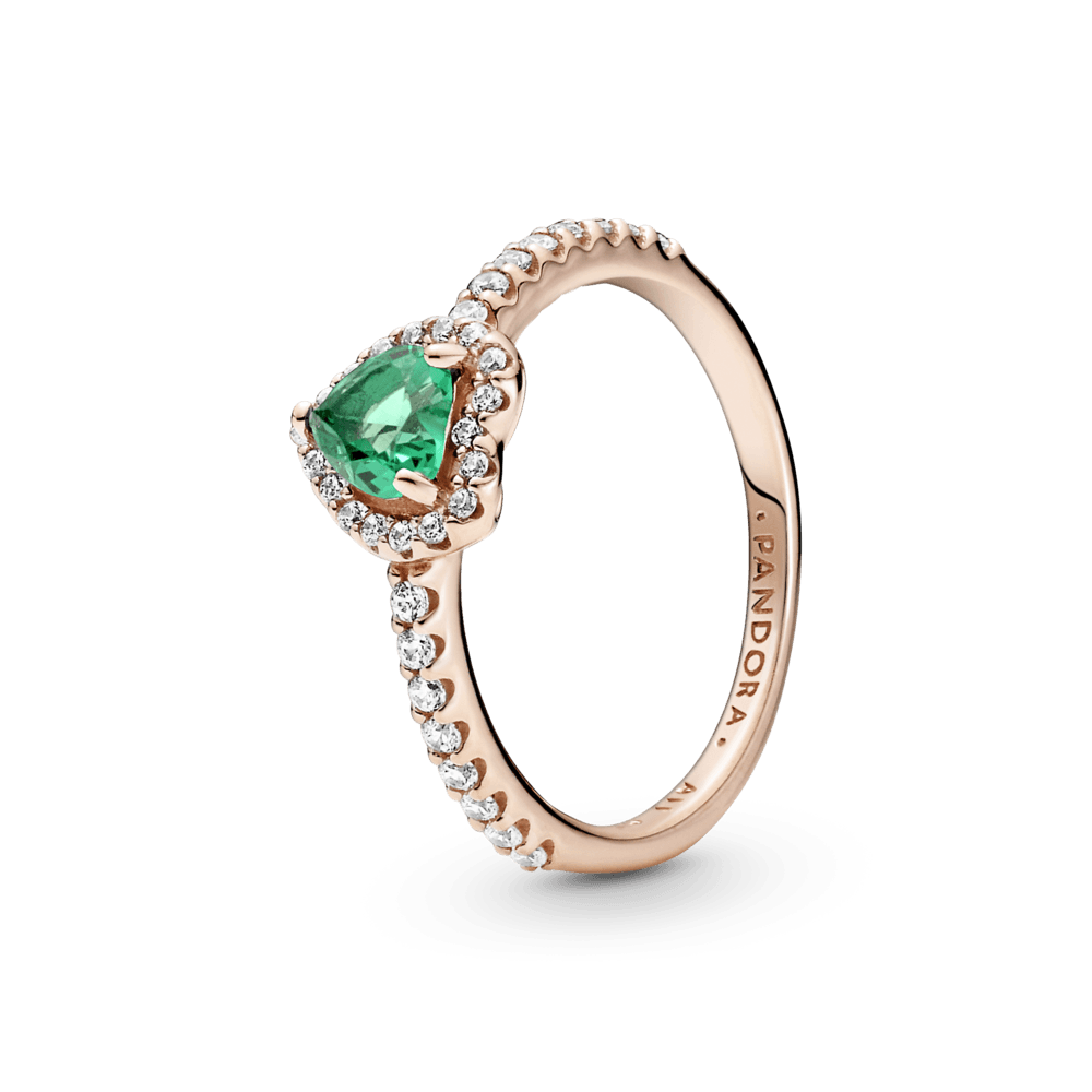 Anillo Oro Rosa Corazón Elevado Verde