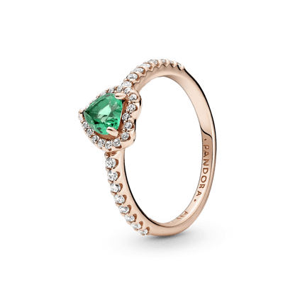 Anillo Oro Rosa Corazón Elevado Verde