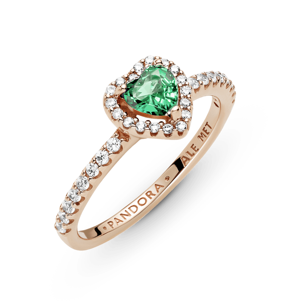 Anillo Oro Rosa Corazón Elevado Verde