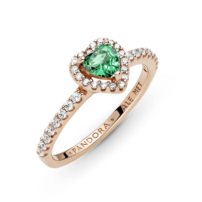 Anillo Oro Rosa Corazón Elevado Verde