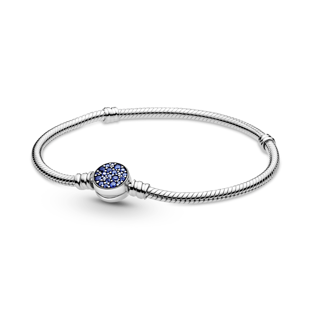 Brazalete Cadena de Serpiente Pandora Moments con Broche de Disco Azul Resplandeciente