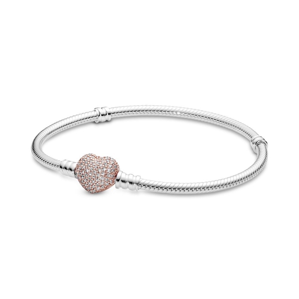 Brazalete Pandora Moments Cadena de Serpiente con Broche Brillante de Corazón