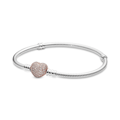 Brazalete Pandora Moments Cadena de Serpiente con Broche Brillante de Corazón