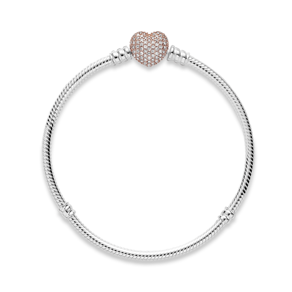 Brazalete Pandora Moments Cadena de Serpiente con Broche Brillante de Corazón