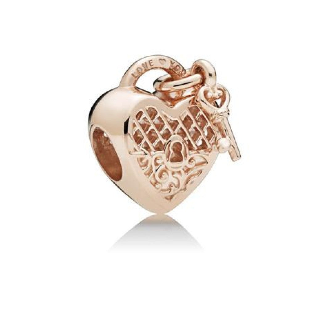 Charm Corazon con Llave Oro Rosa